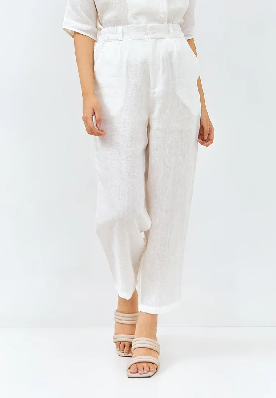 Linen Tapered Pants in White Chic Slim Fit Pants