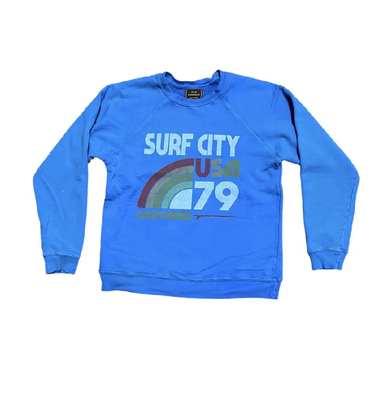 UNISEX BLUE SURF CITY SWEATSHIRT Hoodie with Raglan Sleeves Sporty Comfortable