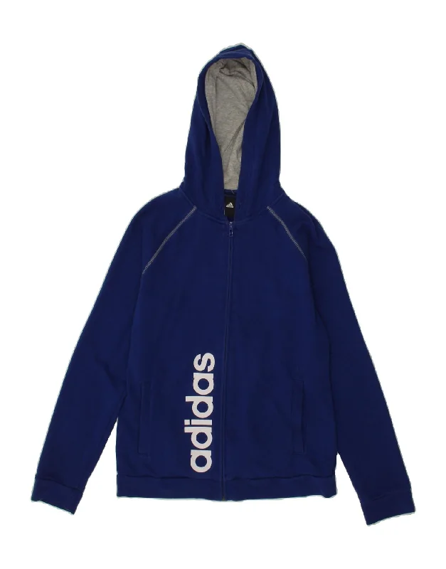 ADIDAS Womens Graphic Zip Hoodie Sweater UK 12/14 Medium Blue Cotton Thin Thick Dense