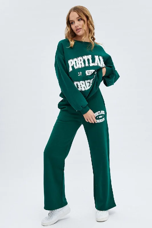 Green Track Pants Relaxed Fit Casual Sweatpants Style