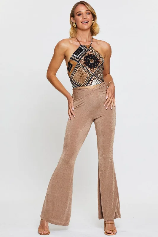 Brown Pants Flare Leg Trendy Wide-Leg Pants