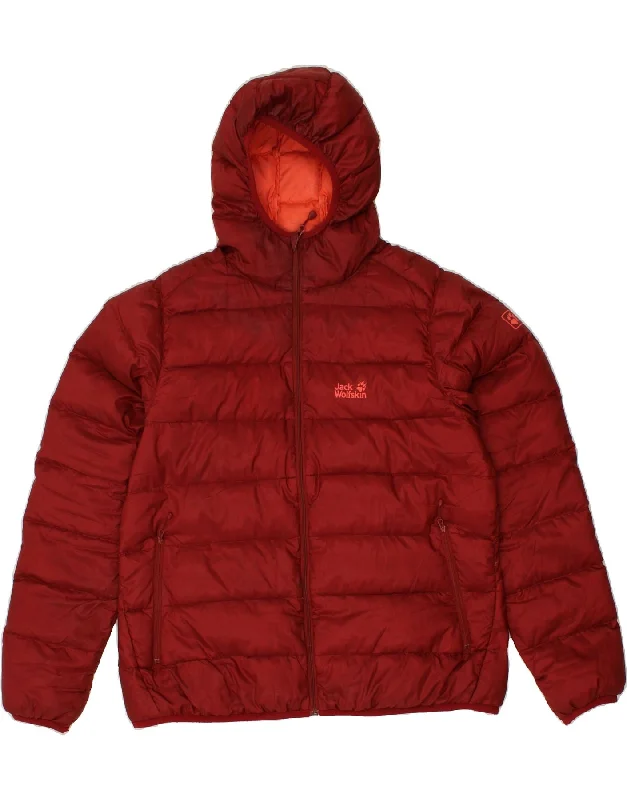 JACK WOLFSKIN Womens Hooded Padded Jacket UK 22/24 2XL Red Polyamide Oversized Jacket Tailored Jacket Straight Jacket