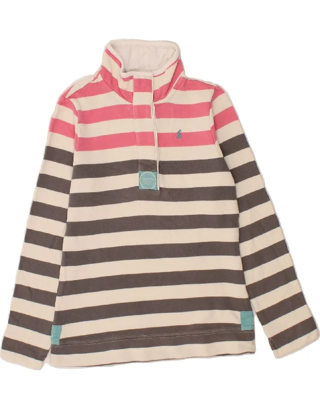 JOULES Womens Button Neck Sweatshirt Jumper UK 8 Small  Grey Striped Hoodie with Hem Drawcord Adjustable Customizable