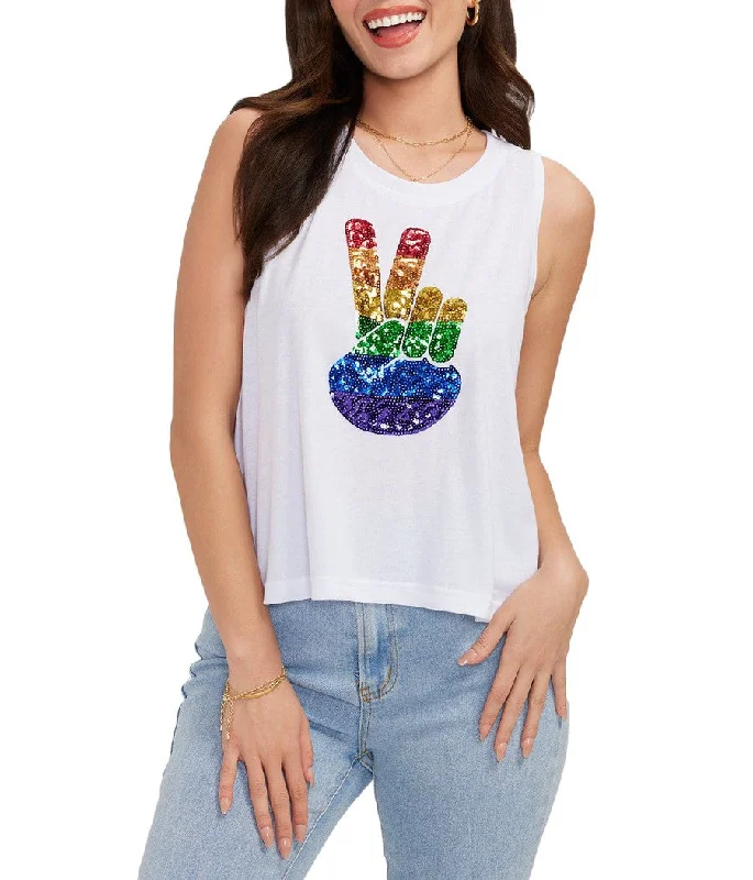 Pride Peace Sequin Cropped Tank Top lace back tank