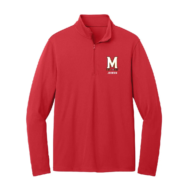 Maryland - NCAA Women's Soccer : Halle Johnson - Lightweight Quarter Zip Jacket Wool Fabric Cashmere Fabric Tweed Fabric