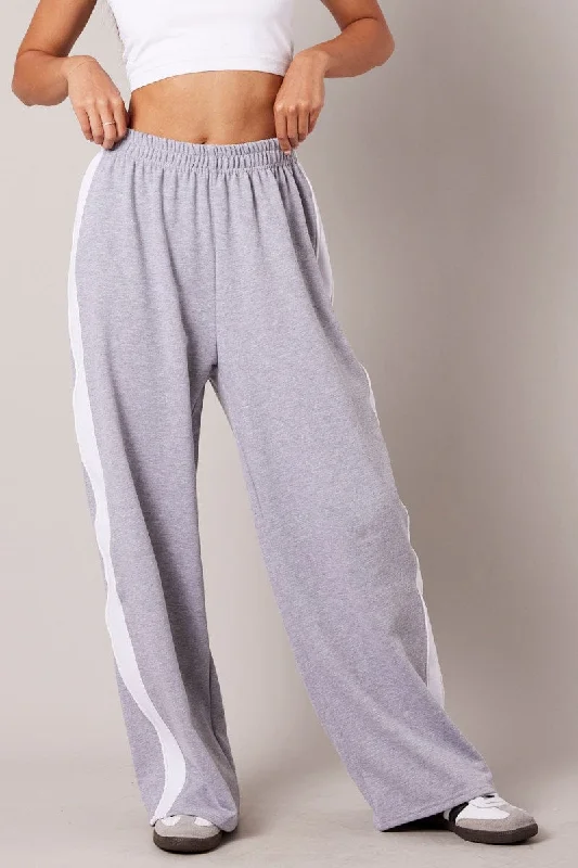 Grey Track Pants Wide Leg Pants Soft Stretch Leggings