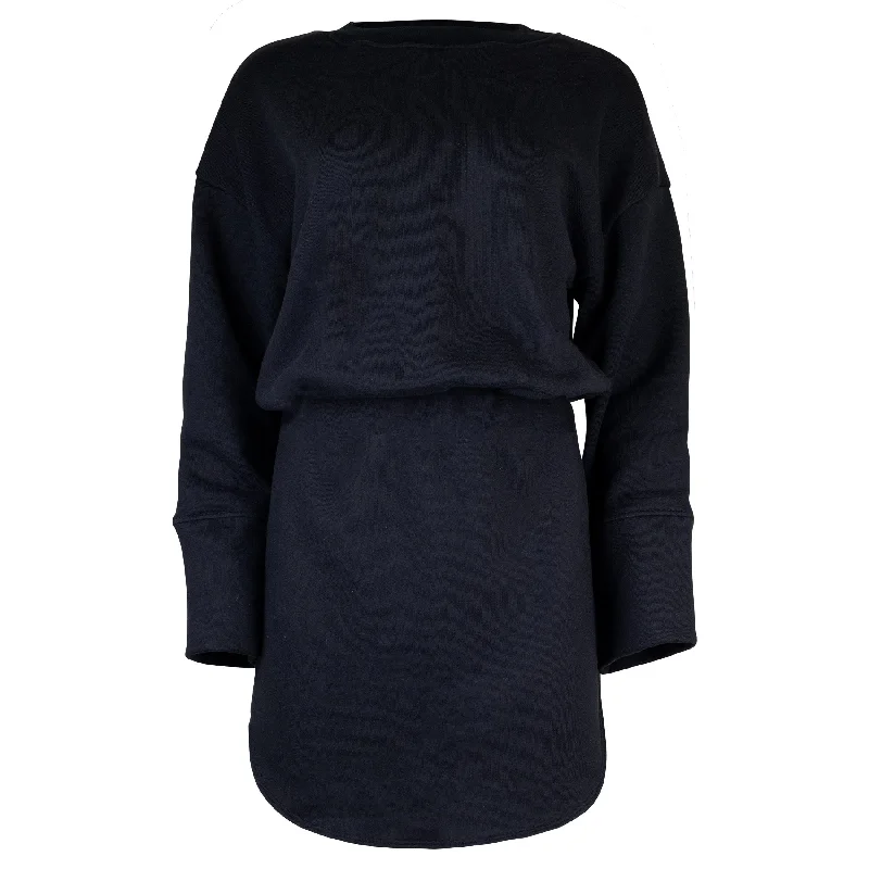 Zaina Cotton Sweatshirt Dress - Black Hoodie with Crew Neck Simple Timeless