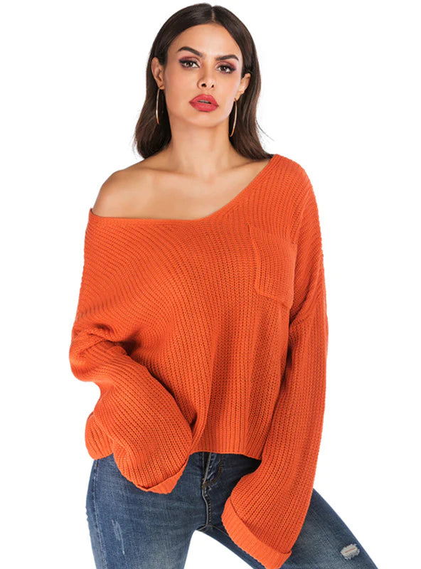 LONG SLEEVE SOLID COLOR SWEATER GIRL Casual Formal Business