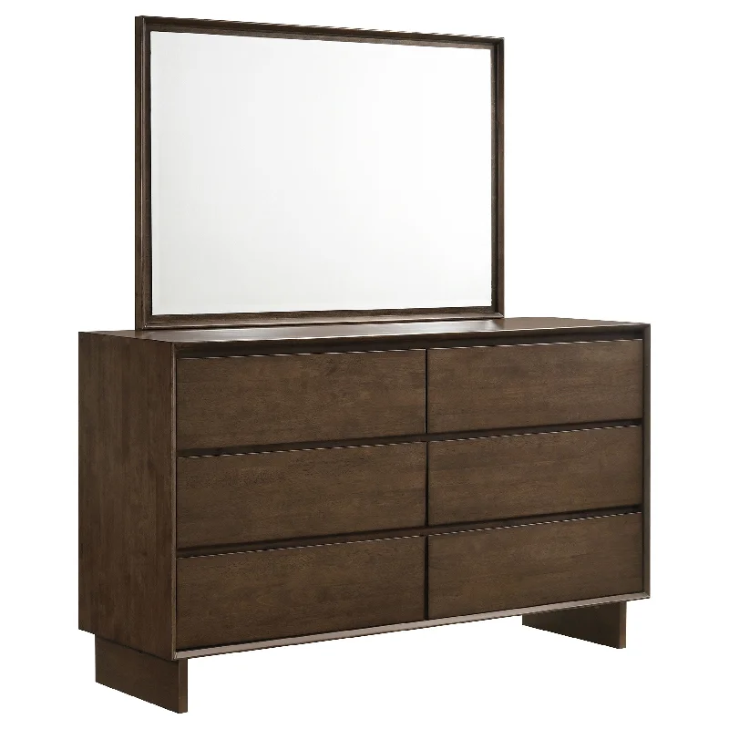 Glenwood - 6-Drawer Dresser And Mirror - Warm Brown Tunics Luxurious high-end