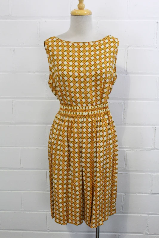 1980s Yellow Silk Bamboo Print Skirt and Top Set, Medium leather skirt bold