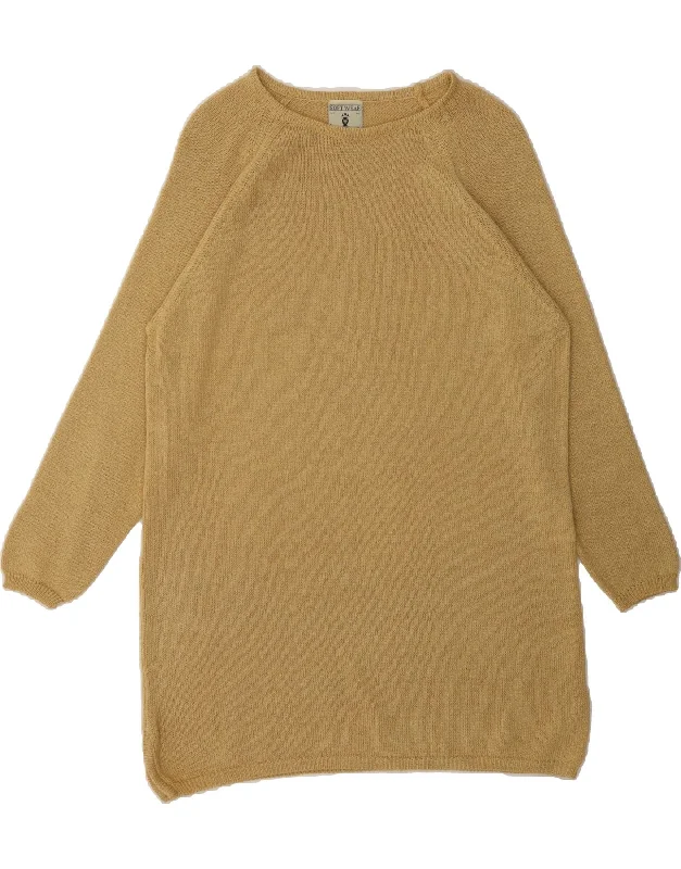 VINTAGE Womens Longline Boat Neck Jumper Sweater One Size Gold Acrylic Velvet Chenille Corduroy