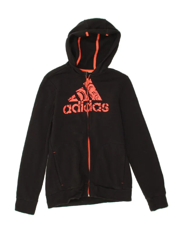 ADIDAS Womens Graphic Zip Hoodie Sweater UK 14 Medium Black Glossy Satin Silk