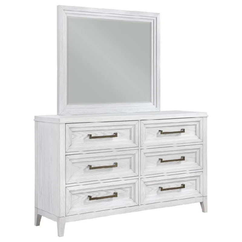 Marielle - 6-Drawer Dresser With Mirror - Distressed White Shift Classic Vintage