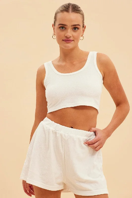 White Terry Beach Crop Tank solid color tank