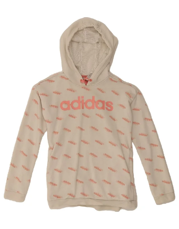 ADIDAS Womens Oversized Graphic Hoodie Jumper UK 0/2 2XS White Cotton Hoodie with Cuffed Sleeves Snug Secure