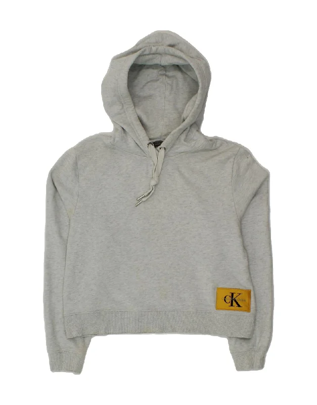 CALVIN KLEIN JEANS Womens Oversized Crop Hoodie Jumper UK 10 Small Grey Hoodie with Relaxed Fit Easy Casual