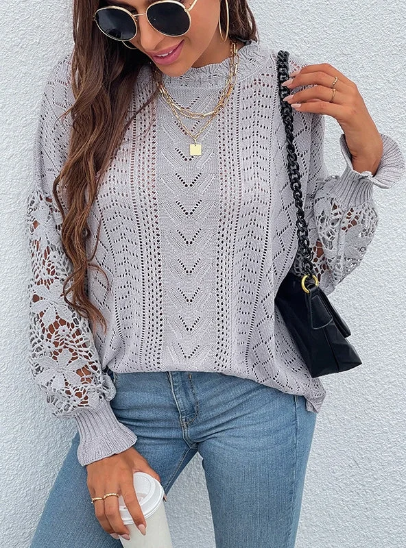 LACE STITCHING KNITTED HOLLOW SWEATER Chenille Fabric Brocade Fabric Lace Fabric