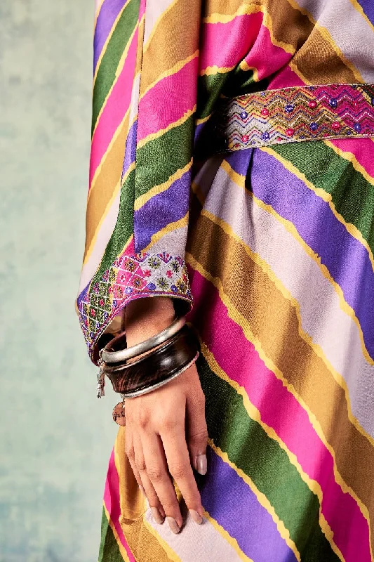 Stripes Printed Dress Paired With Belt Tunics Denim casual