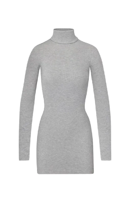 Long Sleeve Turtleneck Dress Mini - Heather Grey Tunics Versatile functional