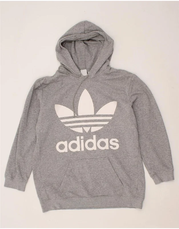 ADIDAS Womens Graphic Hoodie Jumper UK 12 Medium  Grey Cotton Hoodie with Turtle Neck Cozy Winter