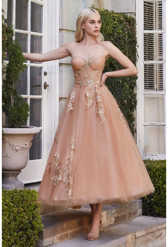 Andrea & Leo STRAPLESS TULLE TEA LENGTH DRESS-A1114 Tunics Seasonal trendy