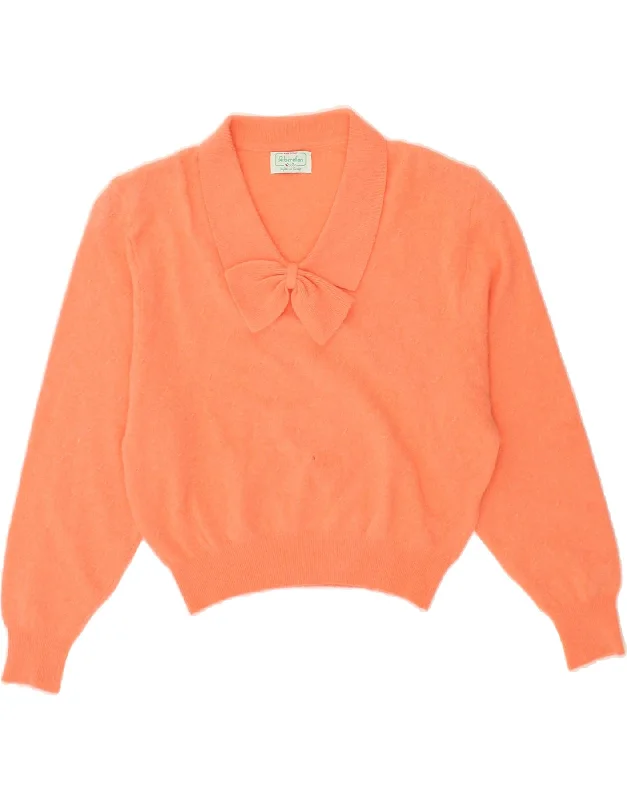 BENETTON Womens Crop Polo Neck Jumper Sweater IT 48 XL Orange Wool Denim Fabric Leather Fabric Suede Fabric