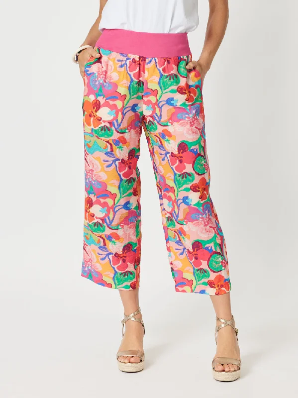 Garden Party Floral Pant - Hot Pink Relaxed Fit Trousers