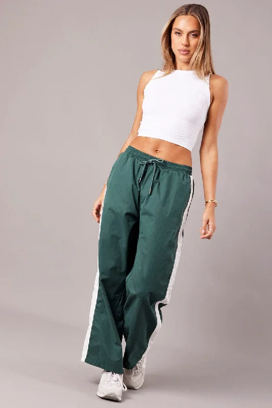 Green Track Pants Wide Leg Classic Straight-Leg Pants