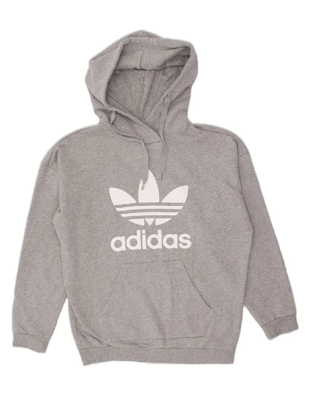 ADIDAS Womens Graphic Hoodie Jumper UK 12 Medium Grey Cotton Hoodie with Earth Tones Natural Calm