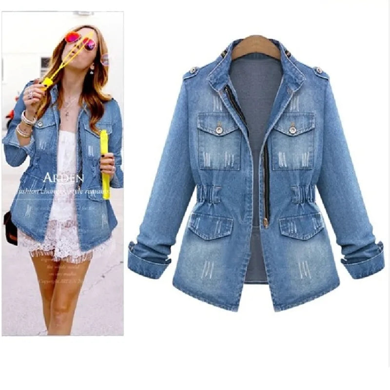 2024 Europe and America Wish Women's Denim Jacket Tight Slimming Denim Jacket Jacket Women's Denim Jacket Women Satin Fabric Silk Fabric Chiffon Fabric