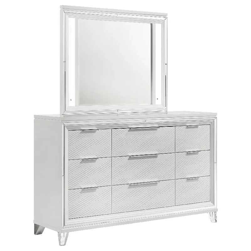 Marmore - 9-Drawer Dresser And LED Mirror - White Tunics Custom made