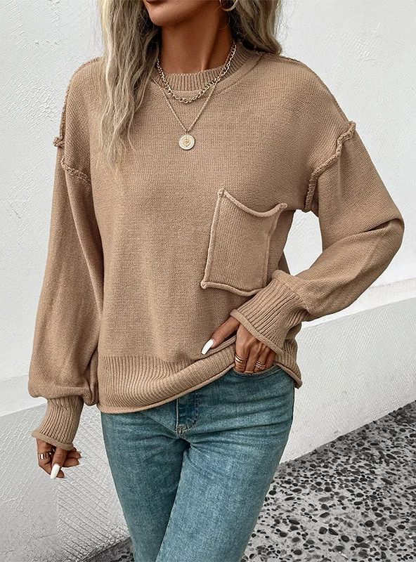 FASHION LONG SLEEVE SOLID COLOR AUTUMN SWEATER Embroidered Appliqued Beaded