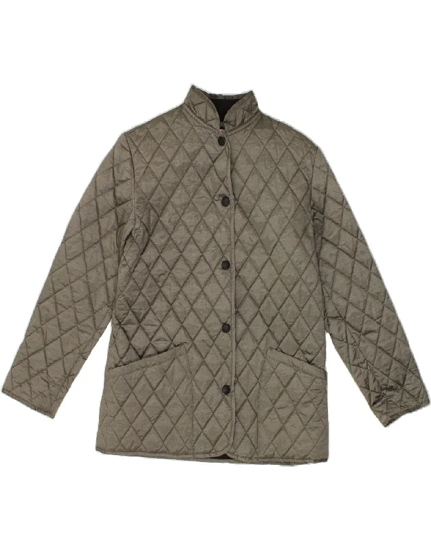 HUSKY Womens Quilted Jacket UK 12 Medium Grey Zip Front Button Front Snap Front