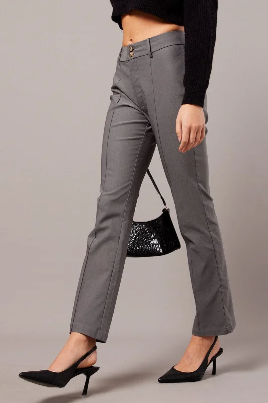 Grey Slim Pants Mid Rise Stretch Fit Pants