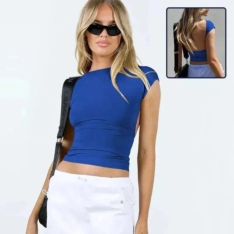 Slim Fit Backless Crop Top Summer Charming Breathable Short Sleeve  Low Back Top  Tank Top for Women cropped tank top