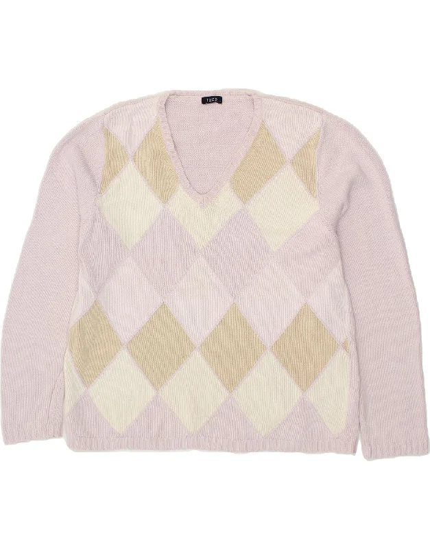 IZOD Womens V-Neck Jumper Sweater UK 18 XL Purple Argyle/Diamond Handmade Hand-knitted Hand-woven IZOD Womens V-Neck Jumper Sweater UK 18 XL Purple Argyle/Diamond Handmade Hand-knitted Hand-woven