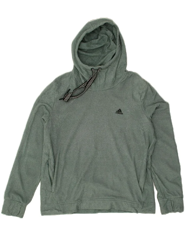 ADIDAS Womens Hoodie Jumper UK 16/18 Large Green Polyester Hoodie with Hood Adjustable Protection