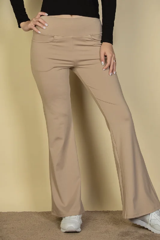 Front Pocket Flare High-Waist Pants Casual Wide Pants