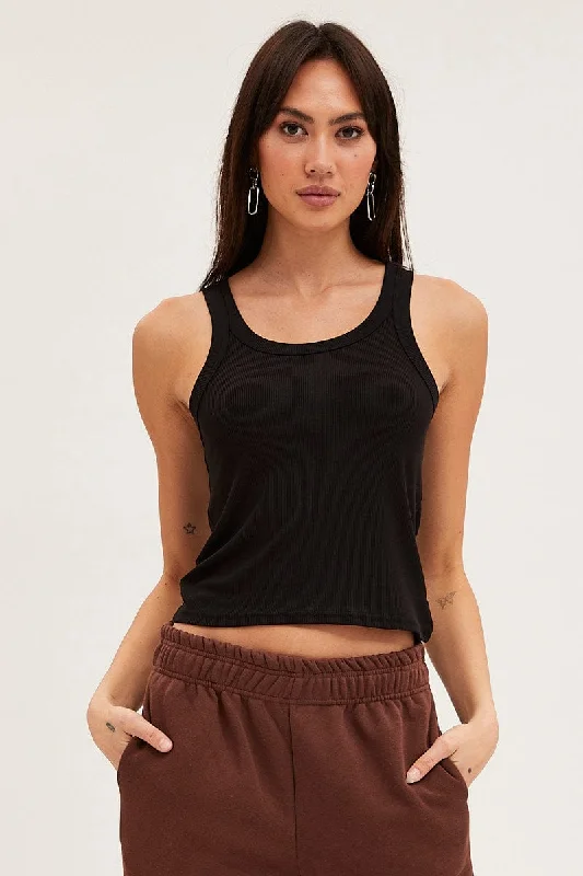 Black Tank Top Sleeveless Round Neck flexible tank top