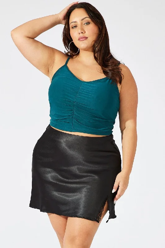 Black Lace Trim Satin Skirt chiffon skirt airy