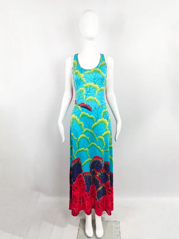 1970s Vintage Mac Tac Paris Turquoise Racer Back Jersey Maxi Dress Tunics Stylish elegant