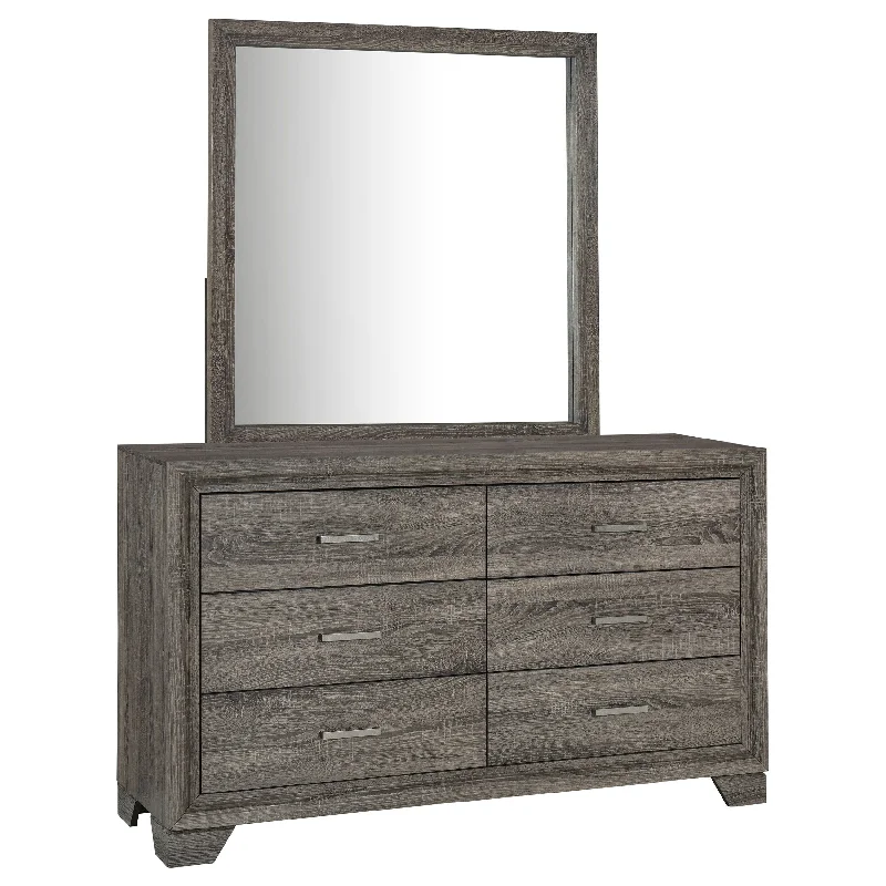 Wright - 6-Drawer Dresser And Mirror - Brown Oak Tunics Travel practical