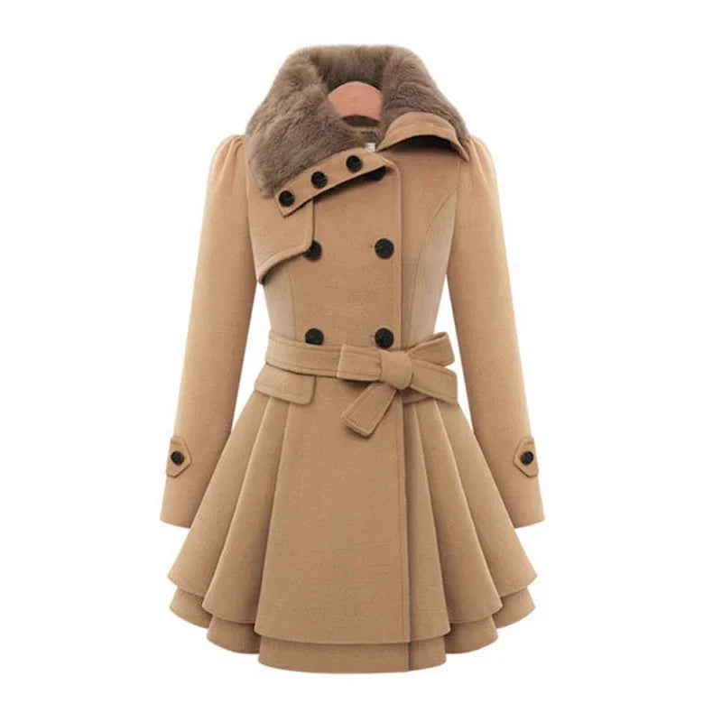 New 2016 Women's Woolen Jacket Long Slimming Smoothing Overcoat Double Row Buttoned Narrow Fit European And American Style One-Shoulder Jacket Off-the-Shoulder Jacket Asymmetrical Jacket