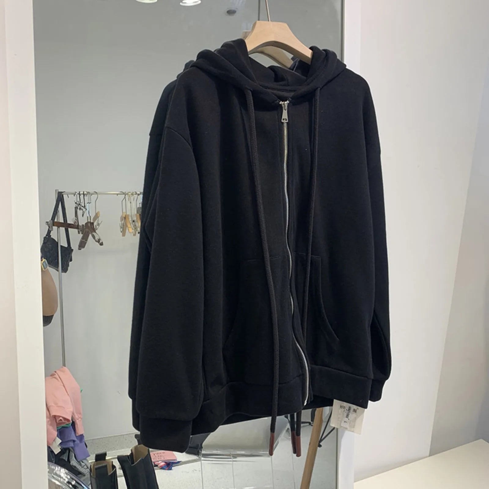 Y2k Zip Up Hoodies Long Sleeve Purple Oversized Jackets Hoodie Drawstring Harajuku Black Grunge Loose Sweatshirt Oversized Jacket Tailored Jacket Straight Jacket