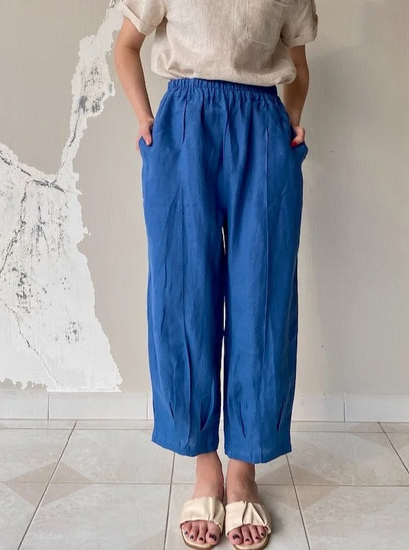 Linen Harem Pants in Dark Blue Chic Capri Pants