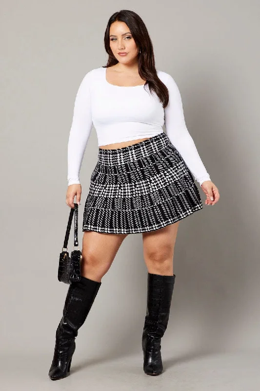Black Check Knit Flare Mini Skirt linen skirt natural