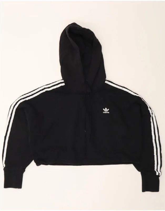 ADIDAS Womens Crop Oversized Hoodie Jumper UK 6 XS Black Hoodie with Mesh Breathable Sporty