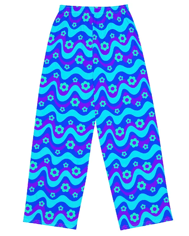 Flower Power Blue Wide Leg Pants Comfortable Maternity Pants