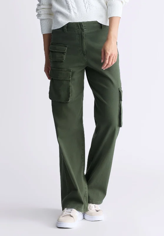 Fellie Women's Cargo Pants, Dark Green - WB0008F Comfy Athletic Pants