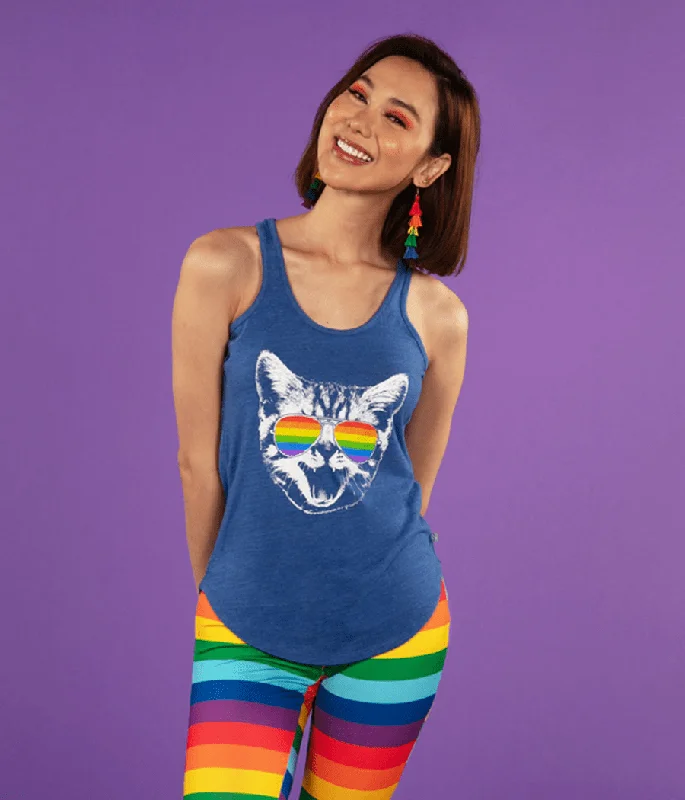 Pride Cat Racerback Tank Top (Blue) layering tank top